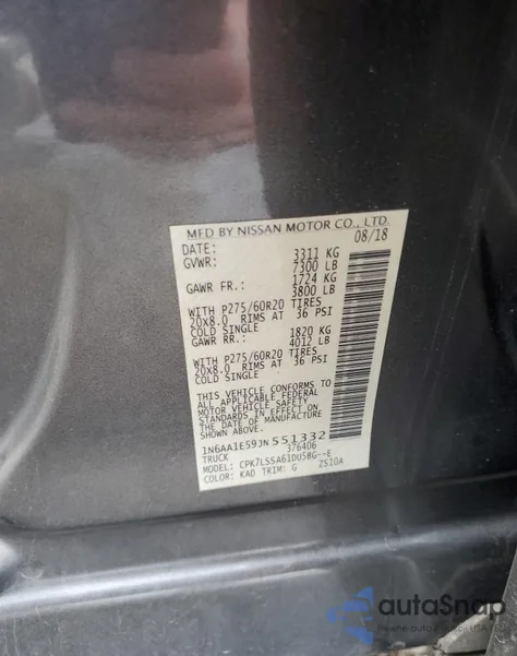 2018 Nissan Titan Sv z USA, uszkodzony, nr VIN 1N6AA1E59JN551332